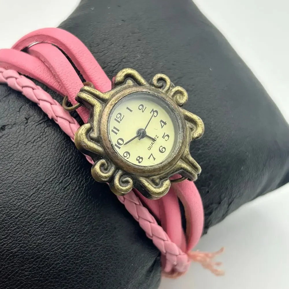 Boho Women's Analog Watch Bracelet Pink Snap Band Working New Battery